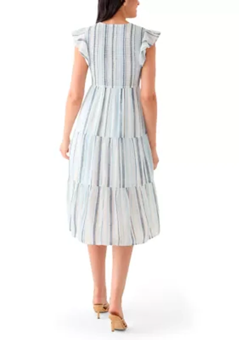 Women's Sleeveless Crew Neck Stripe Print Midi Dress