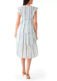 Women's Sleeveless Crew Neck Stripe Print Midi Dress