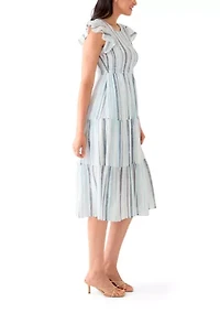 Women's Sleeveless Crew Neck Stripe Print Midi Dress