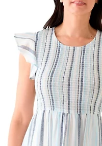 Women's Sleeveless Crew Neck Stripe Print Midi Dress