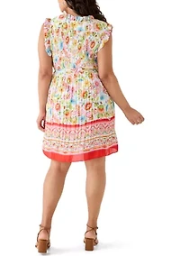 Plus Long Sleeve Pleated Mini Dress