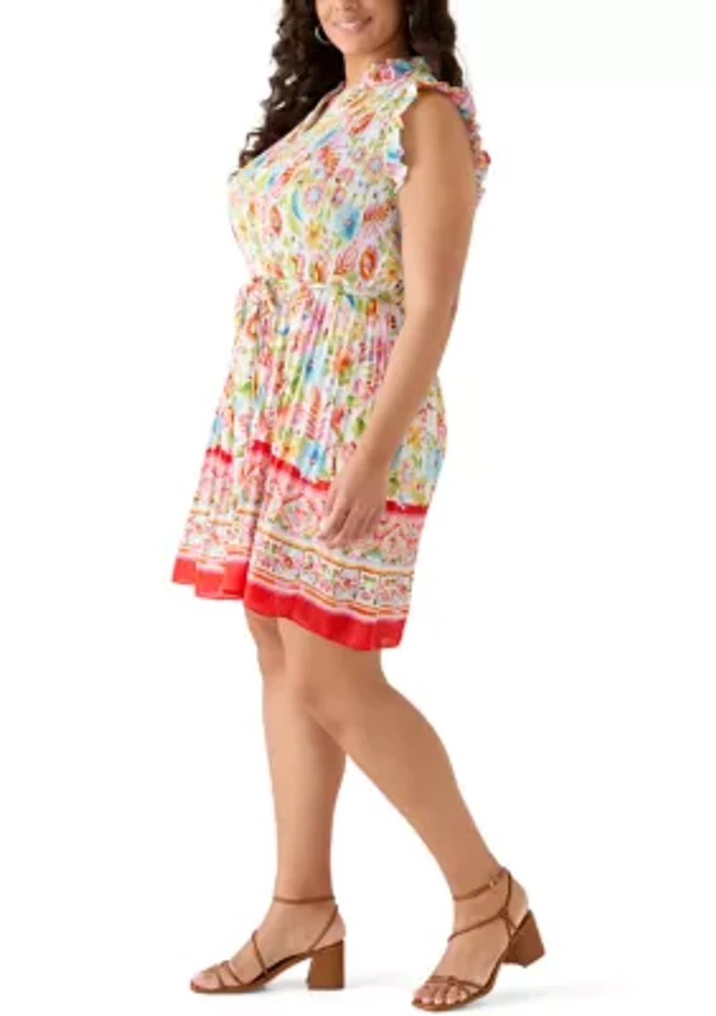 Plus Long Sleeve Pleated Mini Dress