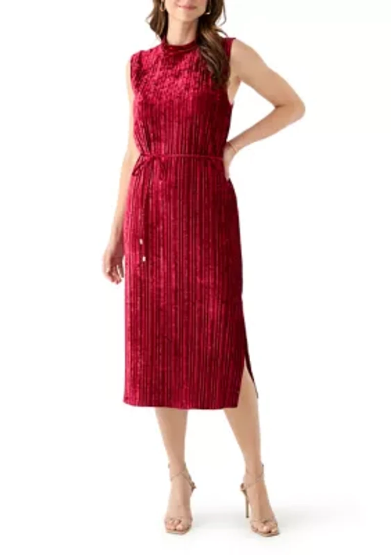 Women's Sleeveless Velvet Midi Dress