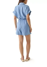 Women's Short Sleeve Collared Wrap Romper