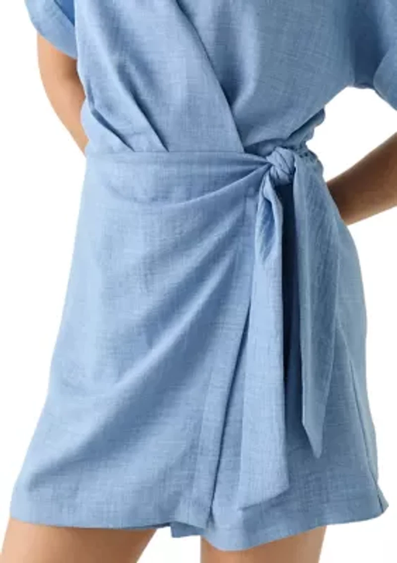 Women's Short Sleeve Collared Wrap Romper