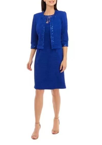 Women's Sequin Embroidered Textured Jacket Dress