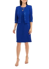 Women's Sequin Embroidered Textured Jacket Dress