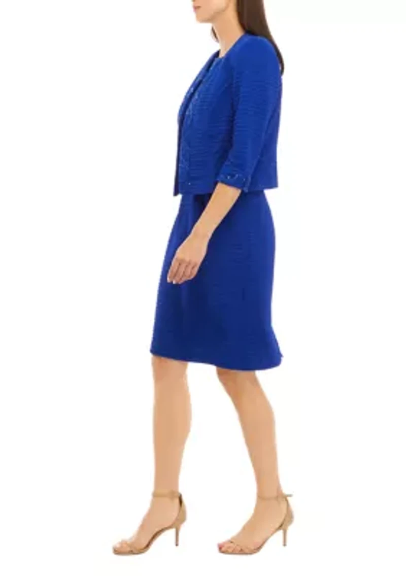 Women's Sequin Embroidered Textured Jacket Dress