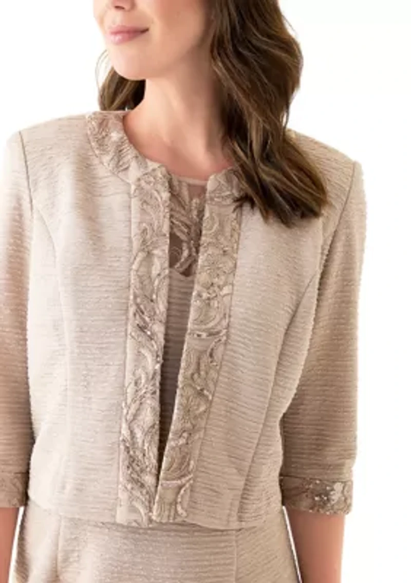 Women's Sequin Embroidered Textured Jacket Dress
