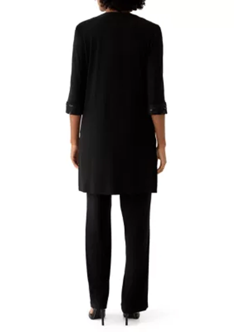 Women's 3 Piece Pant Set with Embroidered Trim