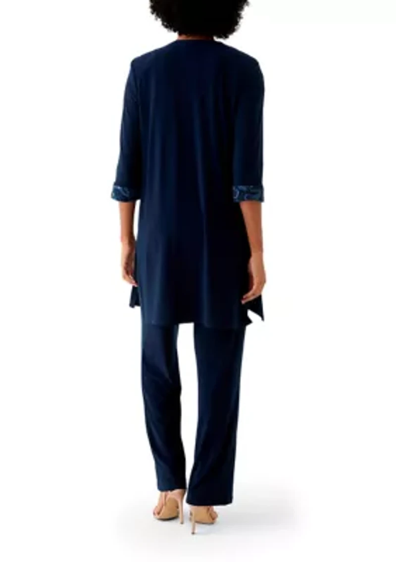 Women's 3 Piece Pant Set with Embroidered Trim