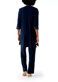 Women's 3 Piece Pant Set with Embroidered Trim