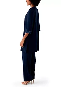 Women's 3 Piece Pant Set with Embroidered Trim
