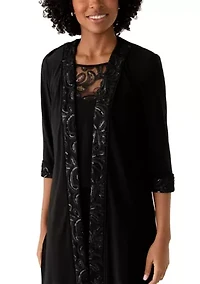 Women's 3 Piece Pant Set with Embroidered Trim