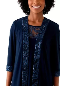 Women's 3 Piece Pant Set with Embroidered Trim