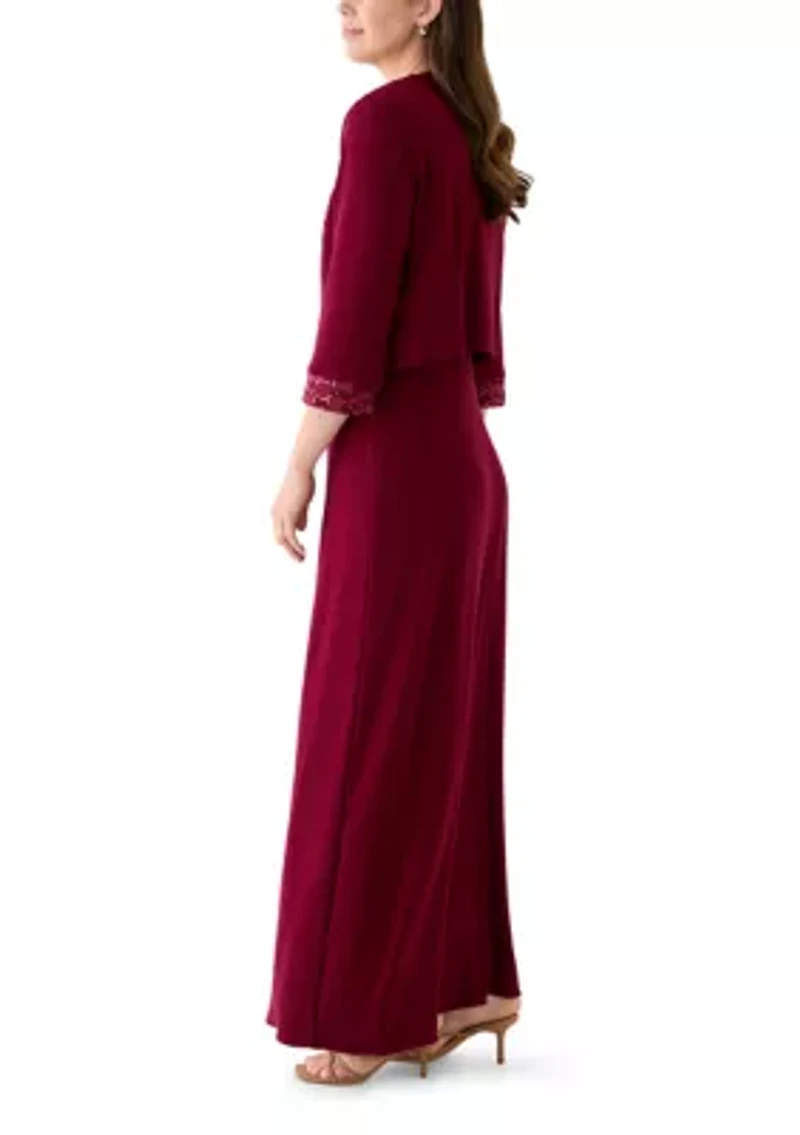 Women's Long Jacket Dress with Embroidered Trim