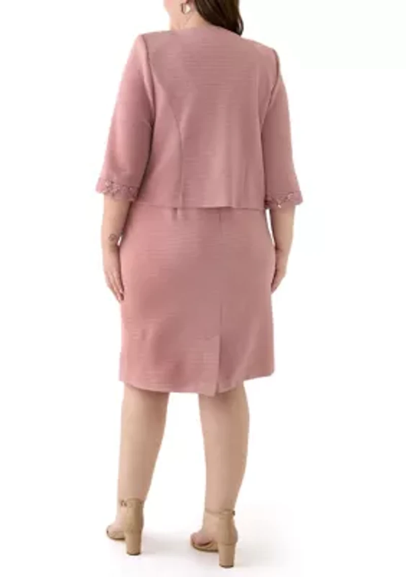 Plus 3/4 Sleeve Sequin Detail Jacket Dress