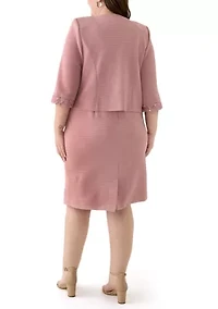 Plus 3/4 Sleeve Sequin Detail Jacket Dress