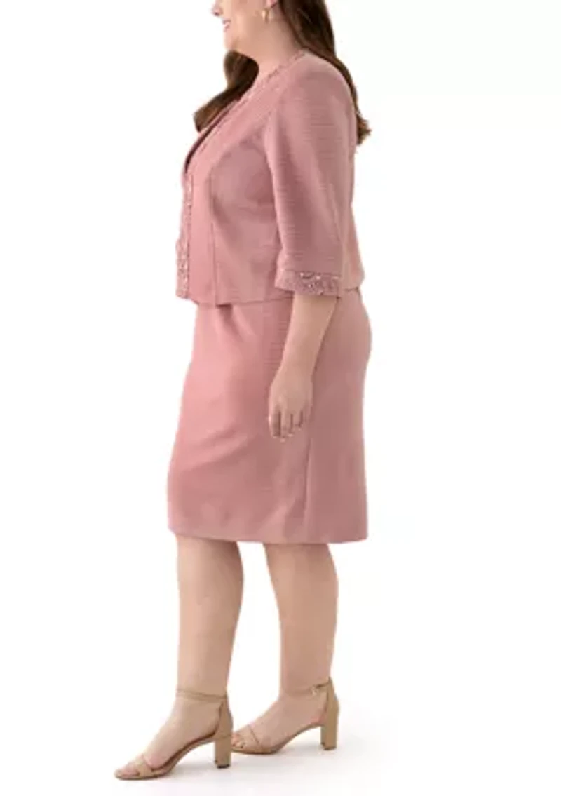 Plus 3/4 Sleeve Sequin Detail Jacket Dress