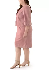 Plus 3/4 Sleeve Sequin Detail Jacket Dress