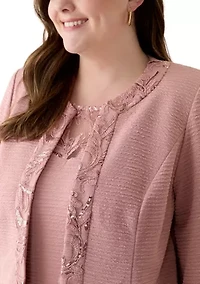 Plus 3/4 Sleeve Sequin Detail Jacket Dress