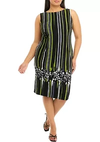 Plus 3/4 Sleeve Stretch Knit Jacket with Sleeveless Printed Dress