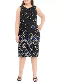 Plus 3/4 Sleeve Stretch Knit Jacket Dress With Sleeveless Printed