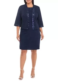 Plus Crinkle Knit and Embellished Jacket Dress