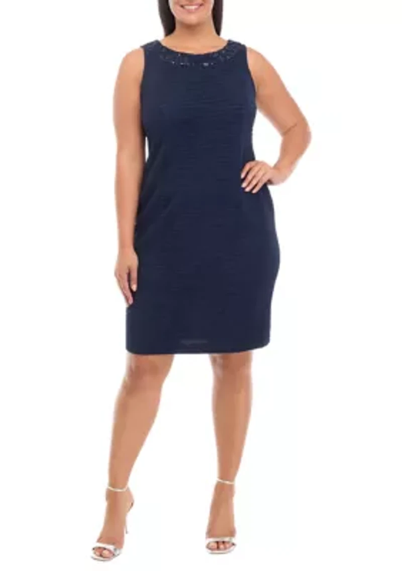 Plus Crinkle Knit and Embellished Jacket Dress