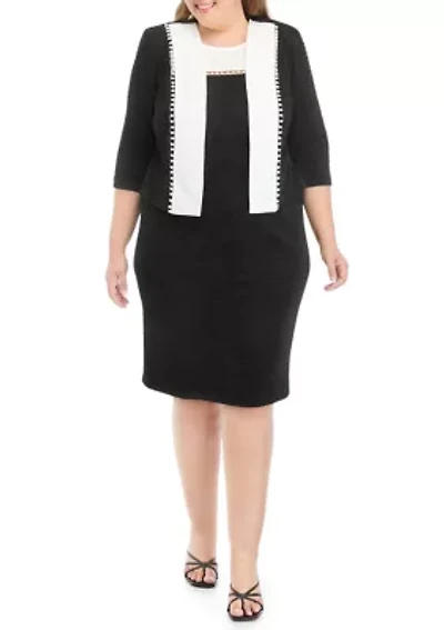 Plus 3/4 Sleeve Knit Jacket Dress