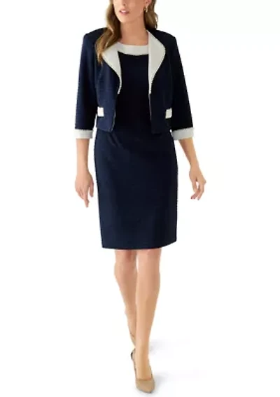 Women's 3/4 Sleeve Crew Neck Solid Jacket Dress