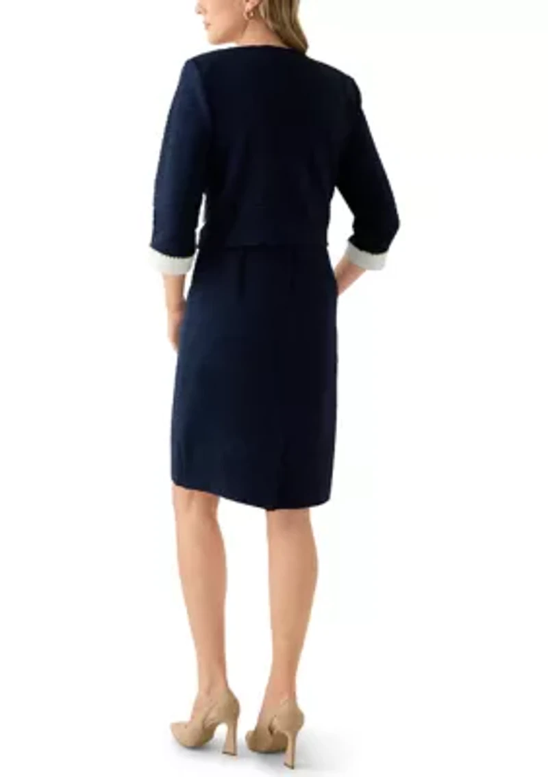 Women's 3/4 Sleeve Crew Neck Solid Jacket Dress