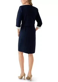 Women's 3/4 Sleeve Crew Neck Solid Jacket Dress