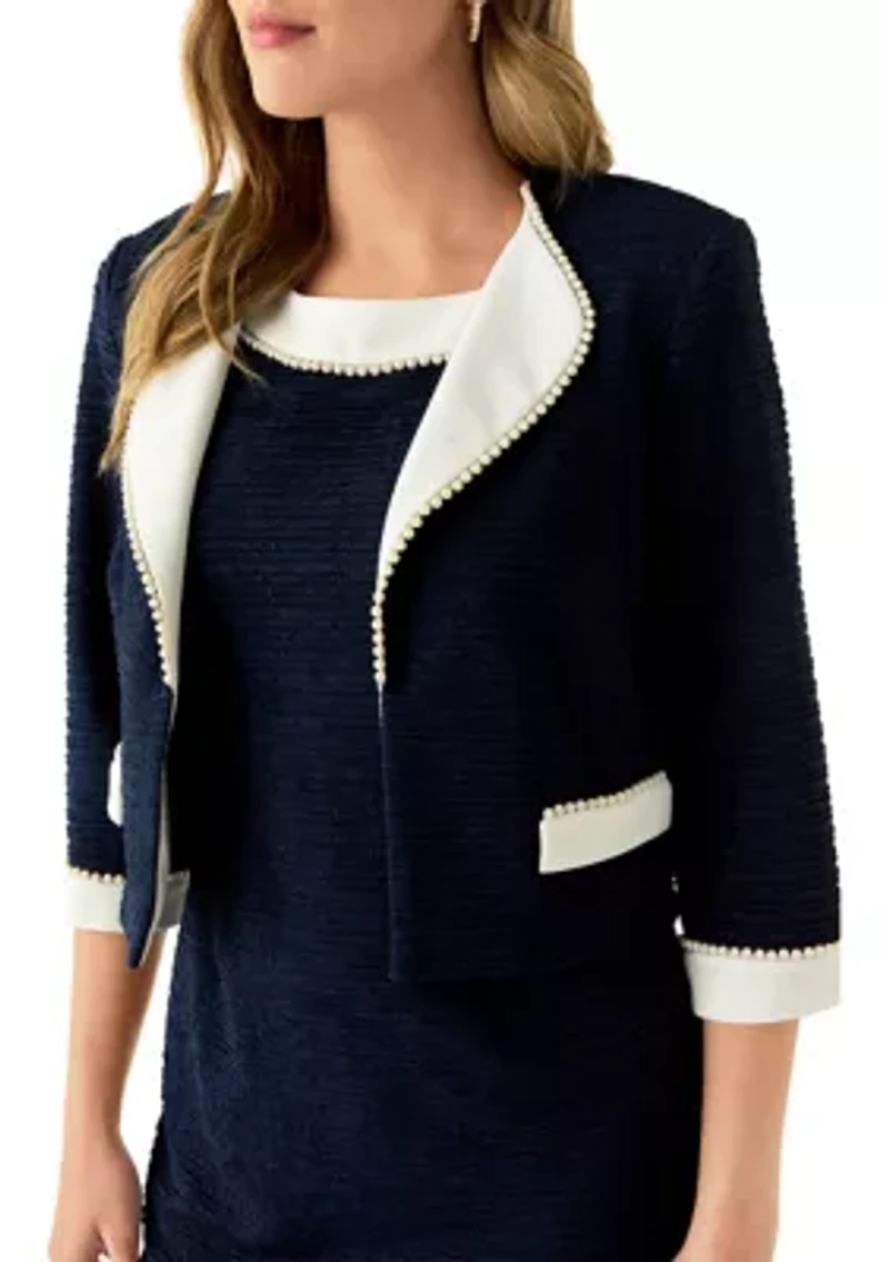 Women's 3/4 Sleeve Crew Neck Solid Jacket Dress