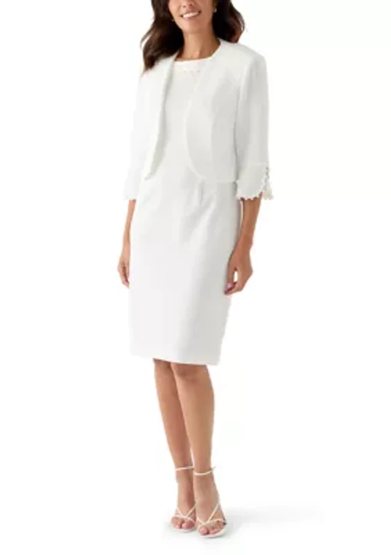 Women's 3/4 Sleeve Crew Neck Solid Jacket Dress