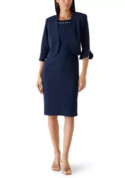 Women's 3/4 Sleeve Crew Neck Solid Jacket Dress