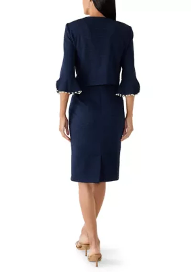 Women's 3/4 Sleeve Crew Neck Solid Jacket Dress