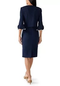 Women's 3/4 Sleeve Crew Neck Solid Jacket Dress