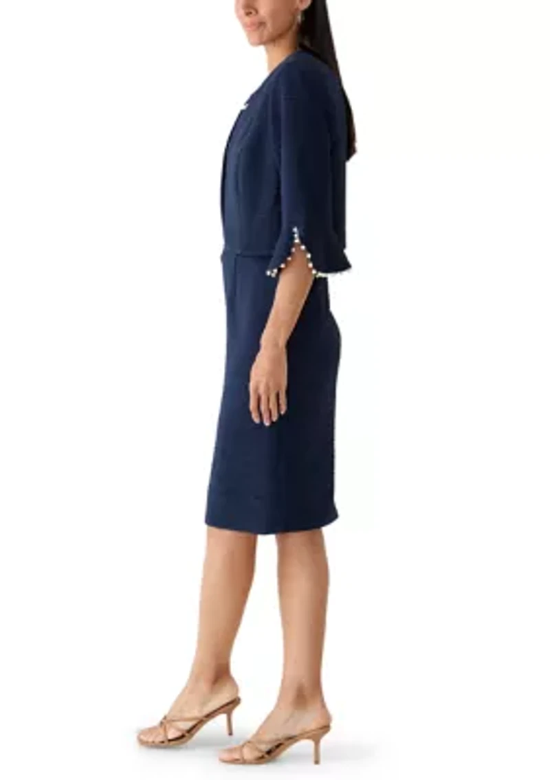 Women's 3/4 Sleeve Crew Neck Solid Jacket Dress