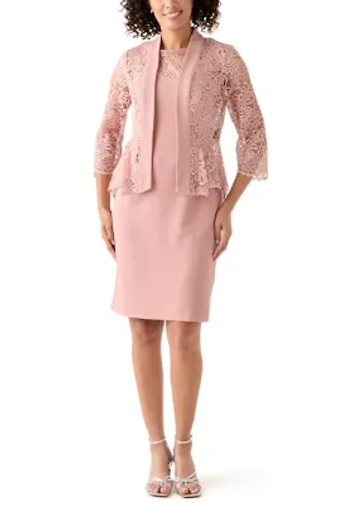 Women's 3/4 Sleeve Crew Neck Solid Jacket Dress