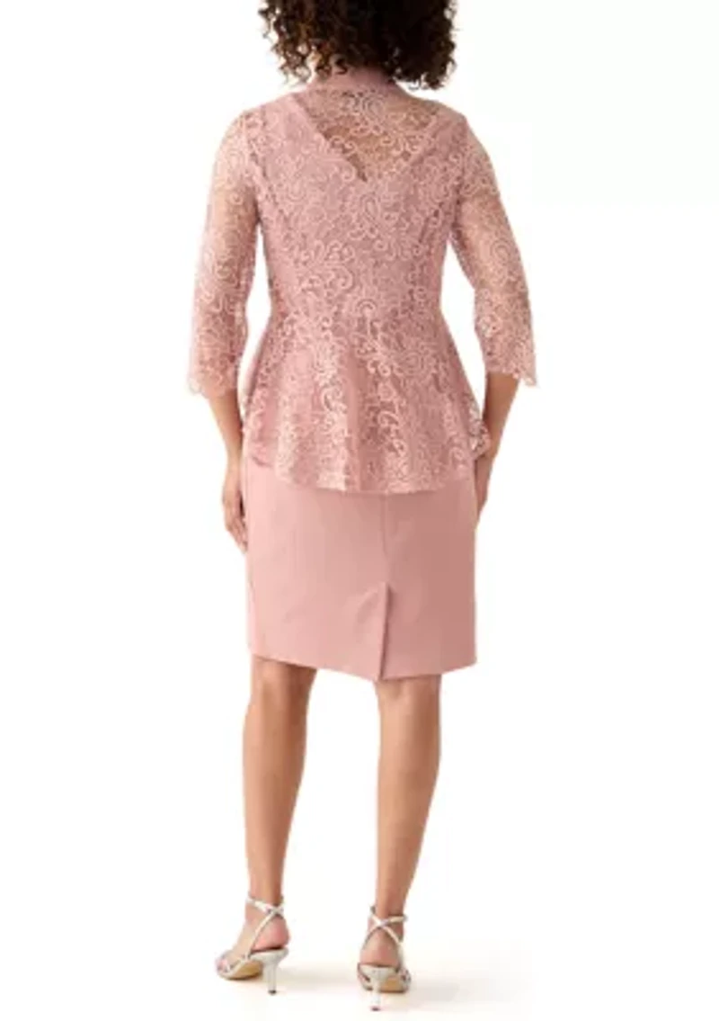 Women's 3/4 Sleeve Crew Neck Solid Jacket Dress