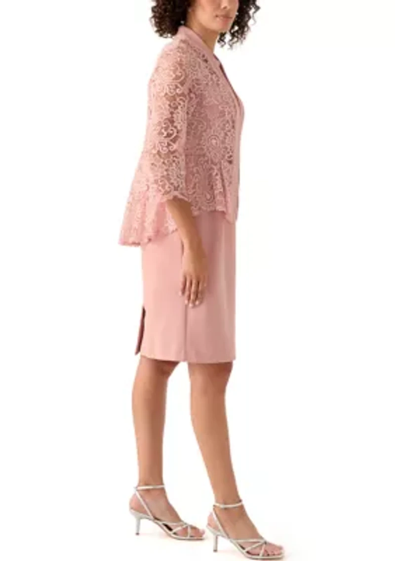 Women's 3/4 Sleeve Crew Neck Solid Jacket Dress