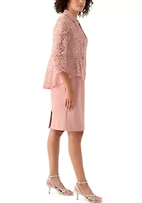 Women's 3/4 Sleeve Crew Neck Solid Jacket Dress