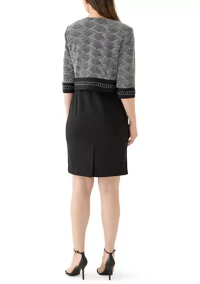 Women's 2-Piece 3/4 Sleeve Metallic Knit Dress & Jacket Set