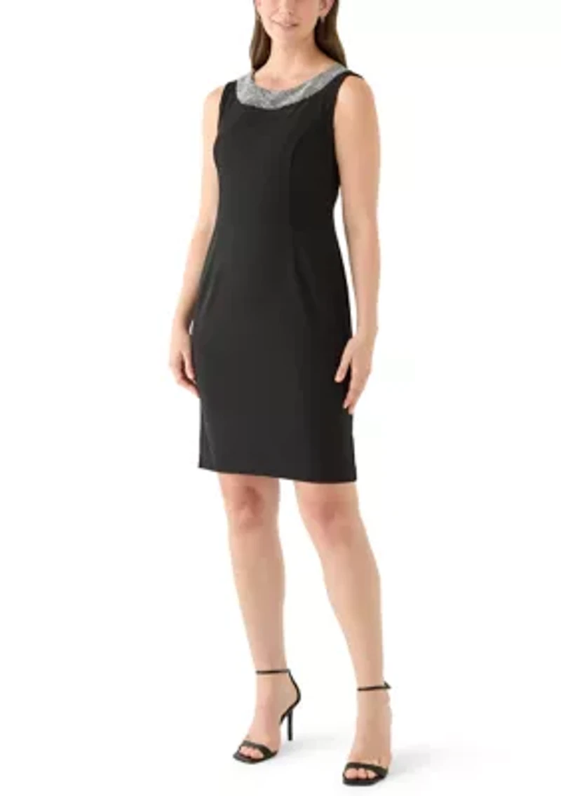 Women's 2-Piece 3/4 Sleeve Metallic Knit Dress & Jacket Set