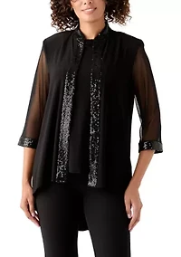 Women's Three-Quarter Sleeve Jacket and Tank Top Set