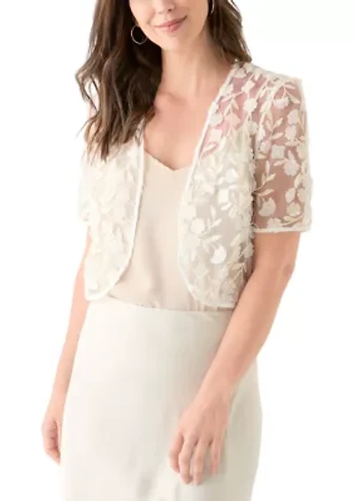 Women's Short Sleeve 3D Embroidery Shrug Jacket