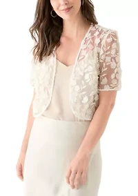 Women's Short Sleeve 3D Embroidery Shrug Jacket