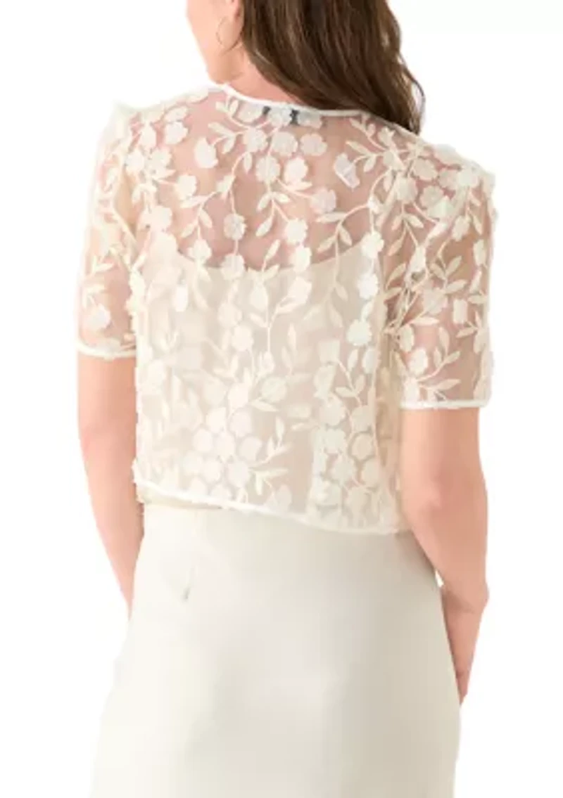Women's Short Sleeve 3D Embroidery Shrug Jacket
