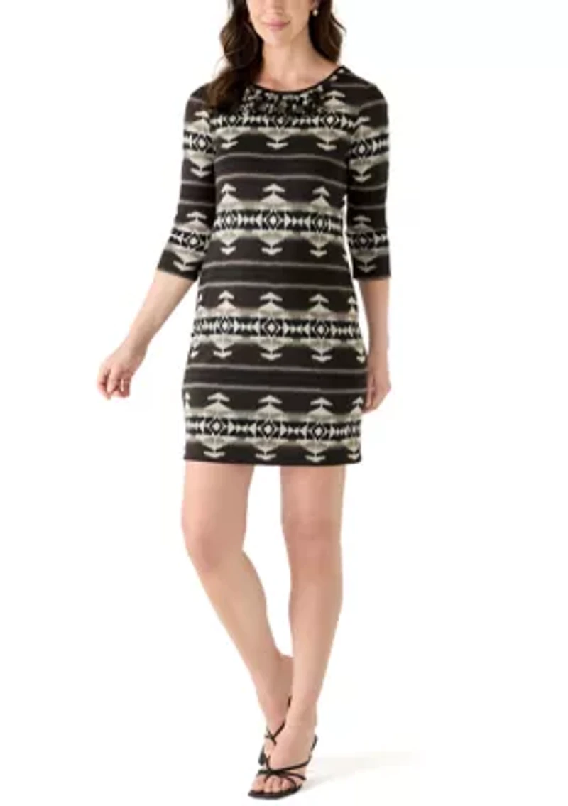 Women's Elbow Sleeve Medallion Print Mini Dress